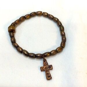 Rosary bracelet metallic beads & cross